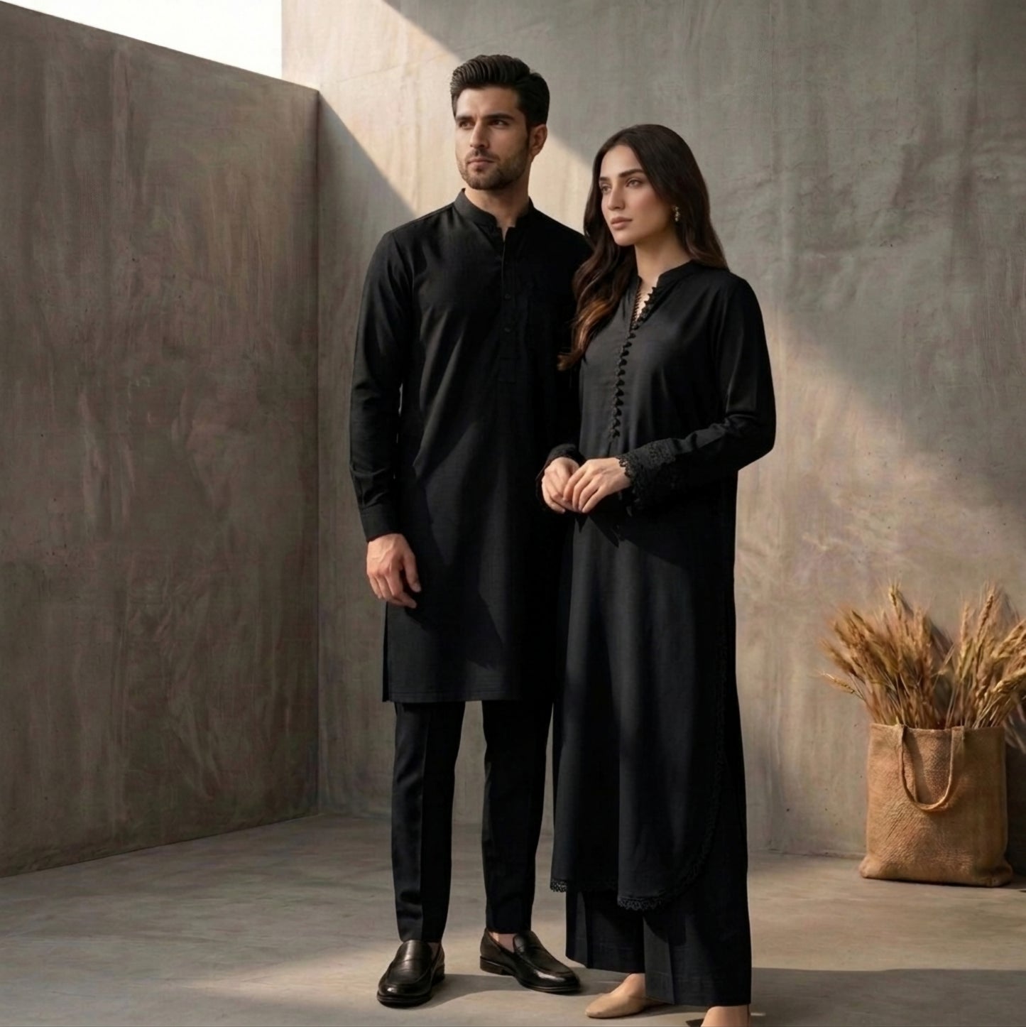 Jet Black 2Pc Suit Couple - Ready To Wear House Of Fashion