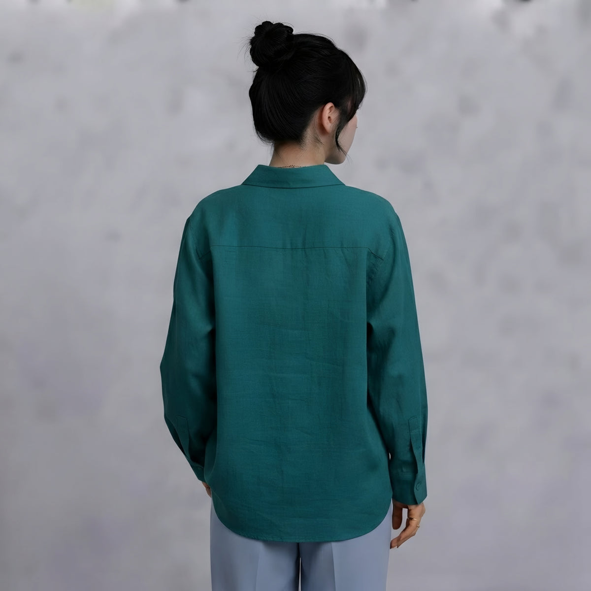WOMEN'S SEA GREEN BUTTON-UP SHIRT