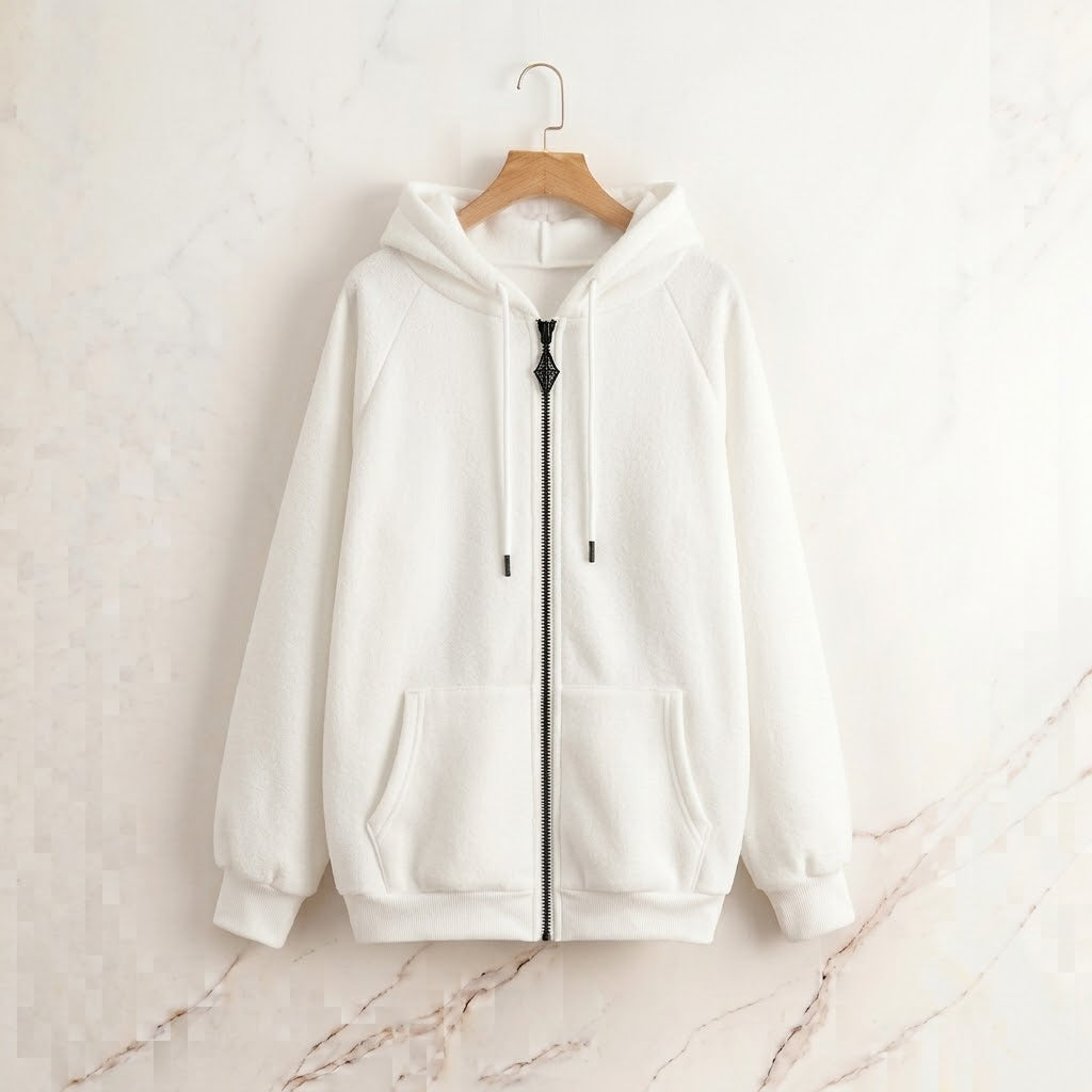 Pure White Zipper Hoodie