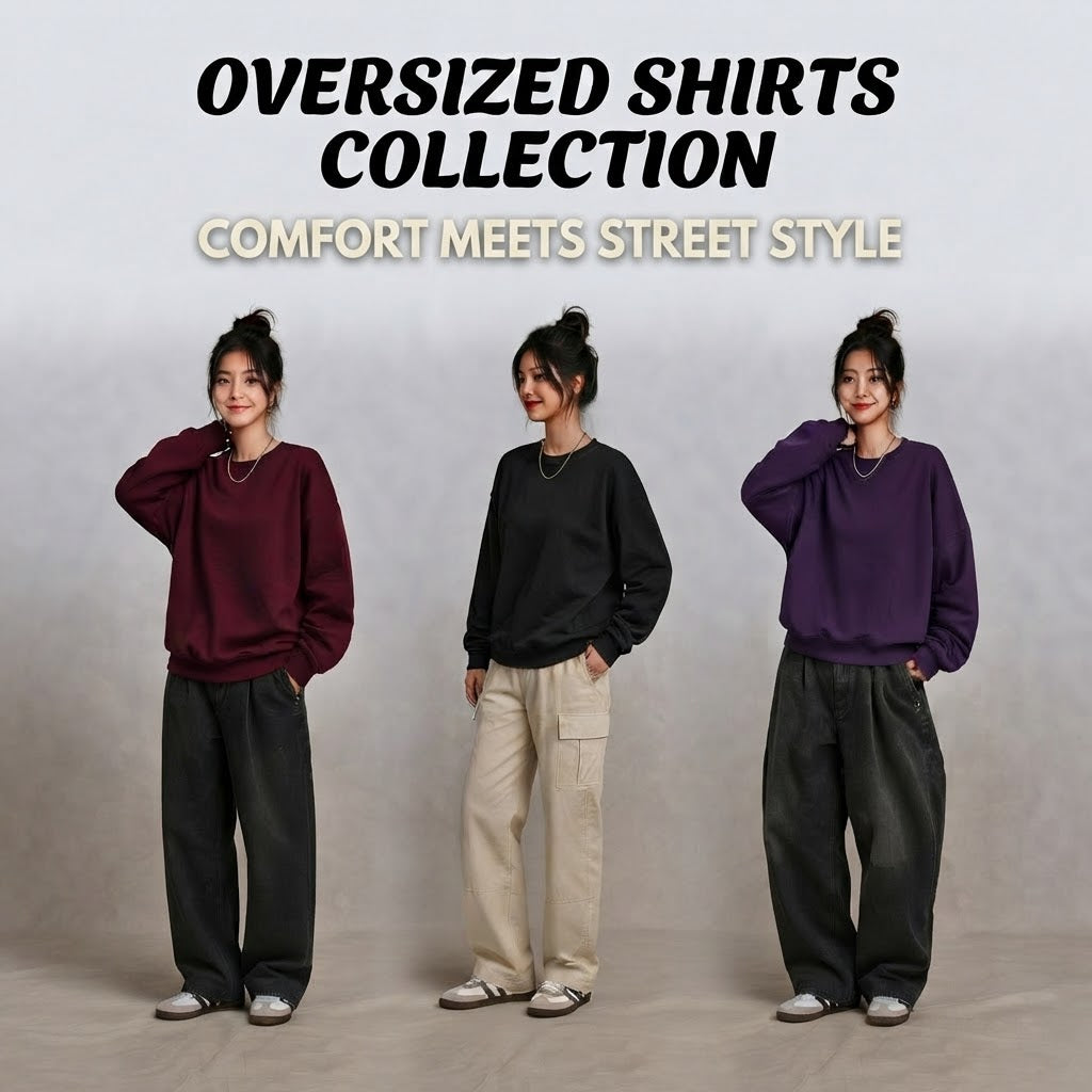 Women's Oversized Sweatshirts Collection - Maroon, Black, and Purple.