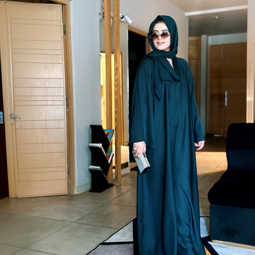 bottle green abaya for Pakistani women with premium Nida fabric