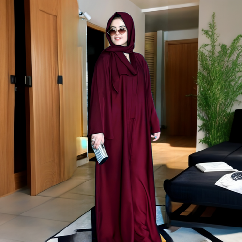 dark maroon abaya for Pakistani women with premium Nida fabric