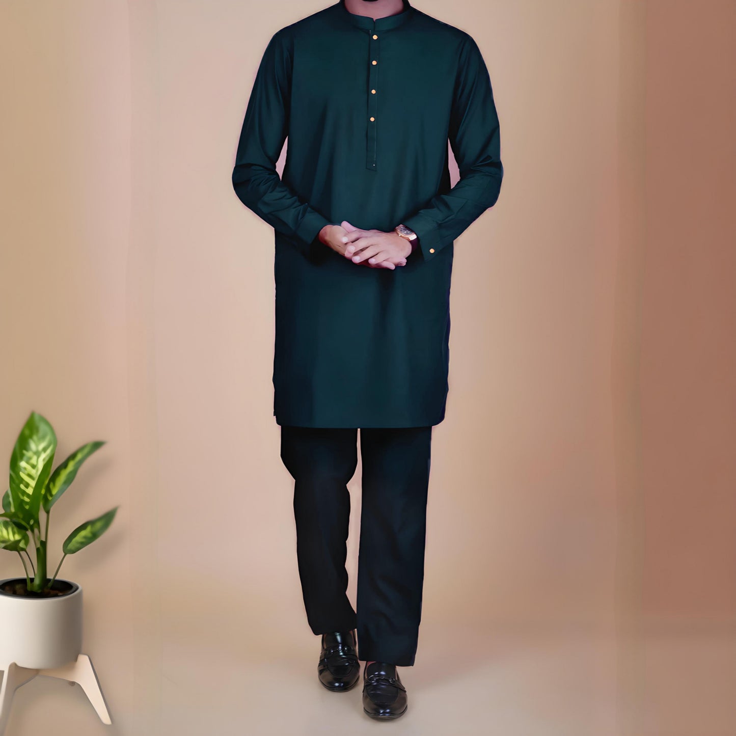 Kurta Pajama Solid Bottle Green