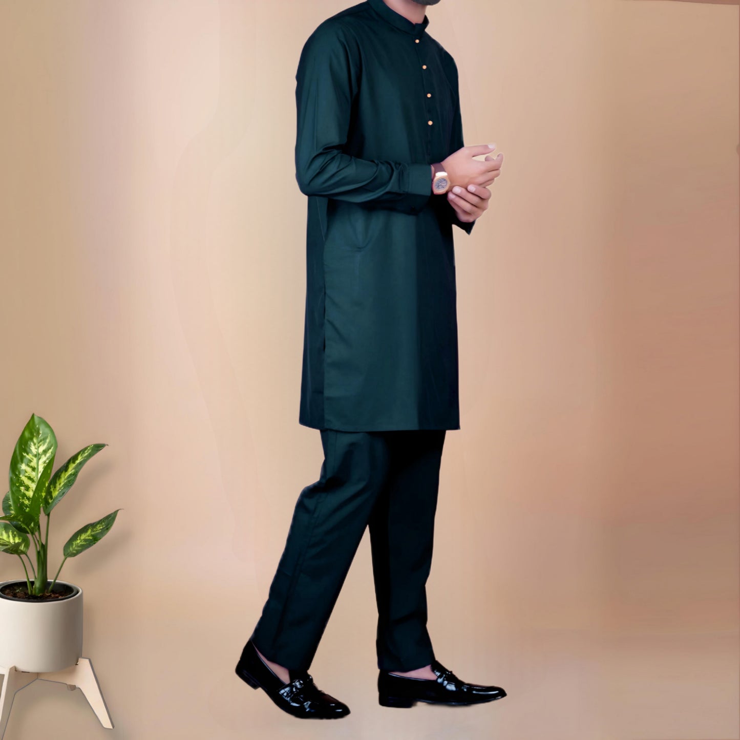 Kurta Pajama Solid Bottle Green