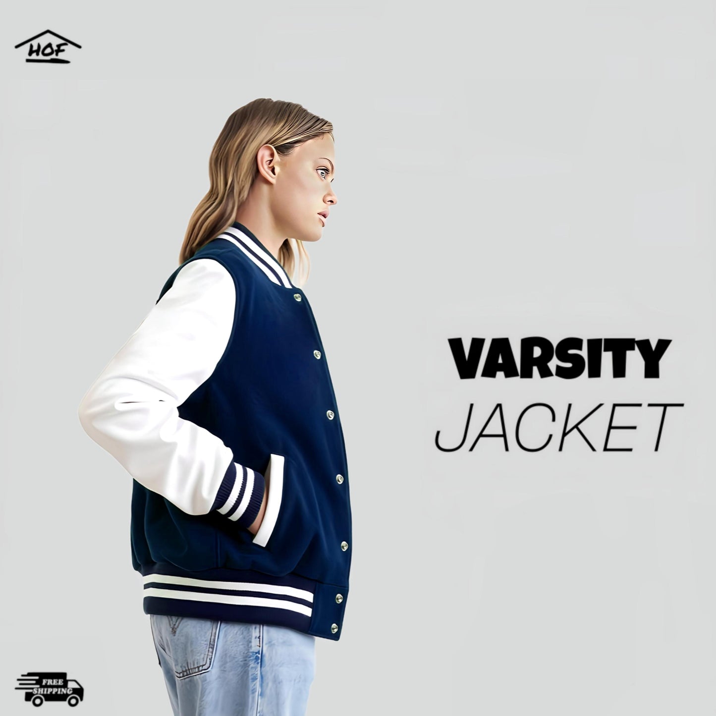 Varsity Jacket Navy Blue and White