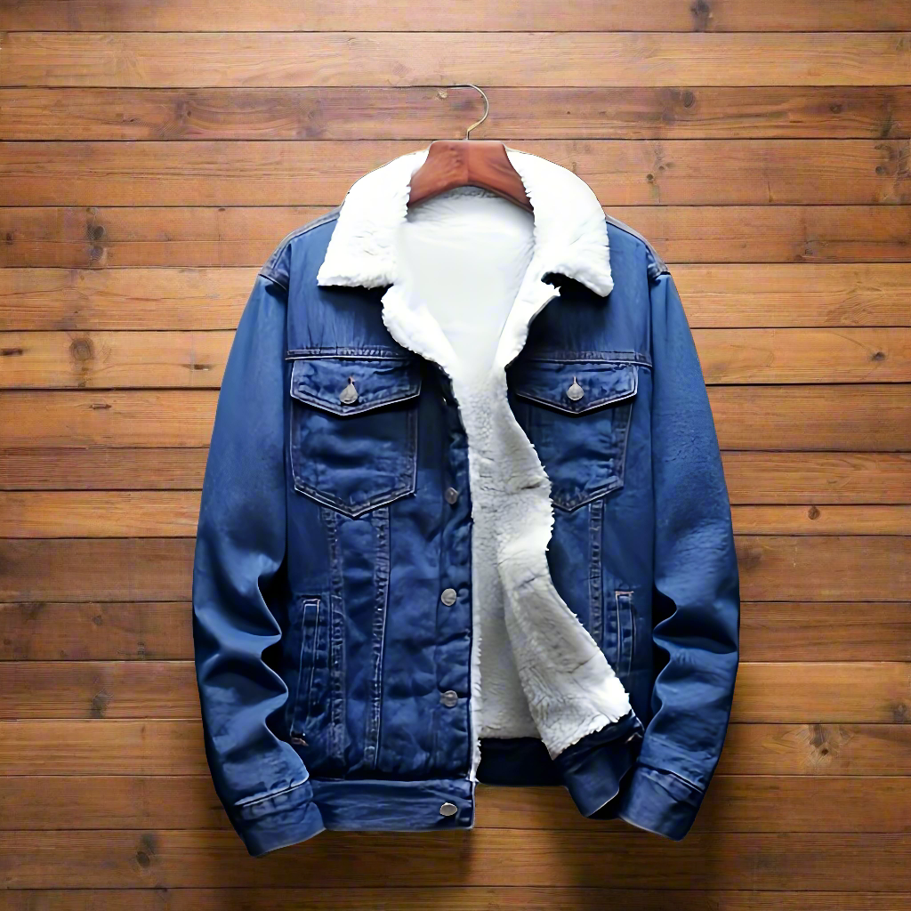 Navy Blue Sherpa Denim Jacket