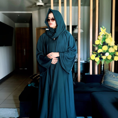 bottle green abaya for Pakistani women with premium Nida fabric