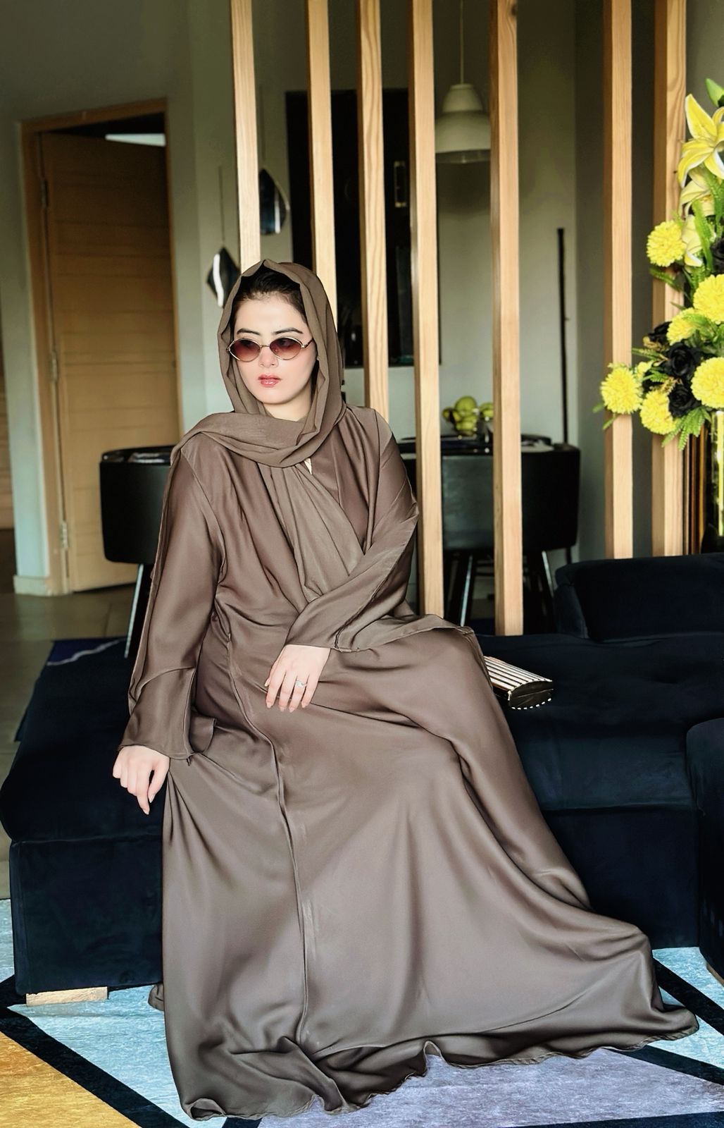 coffee abaya for Pakistani women with premium Nida fabric