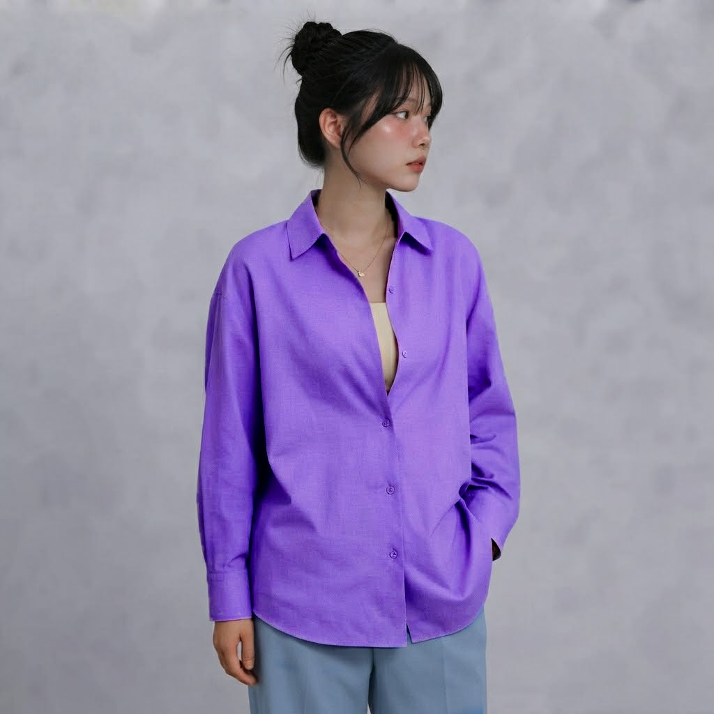 WOMEN'S LILAC BUTTON-UP SHIRT