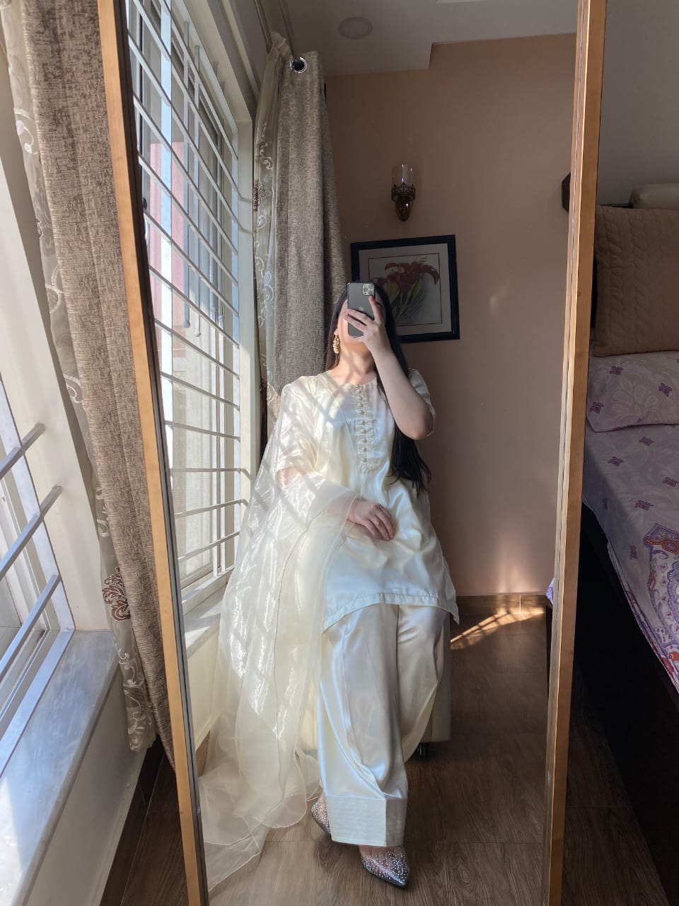 Off White Ready To Wear Silk - 3 PC Stitched