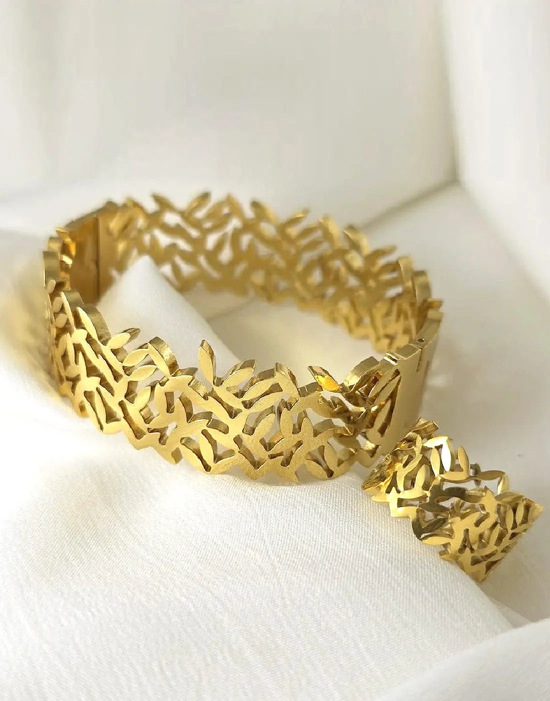 Leaf Bangle & Ring Set (Adjustable Ring)