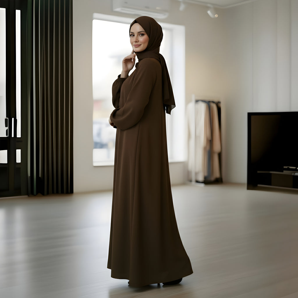 CHOCOLATE BROWN PLEATED ABAYA