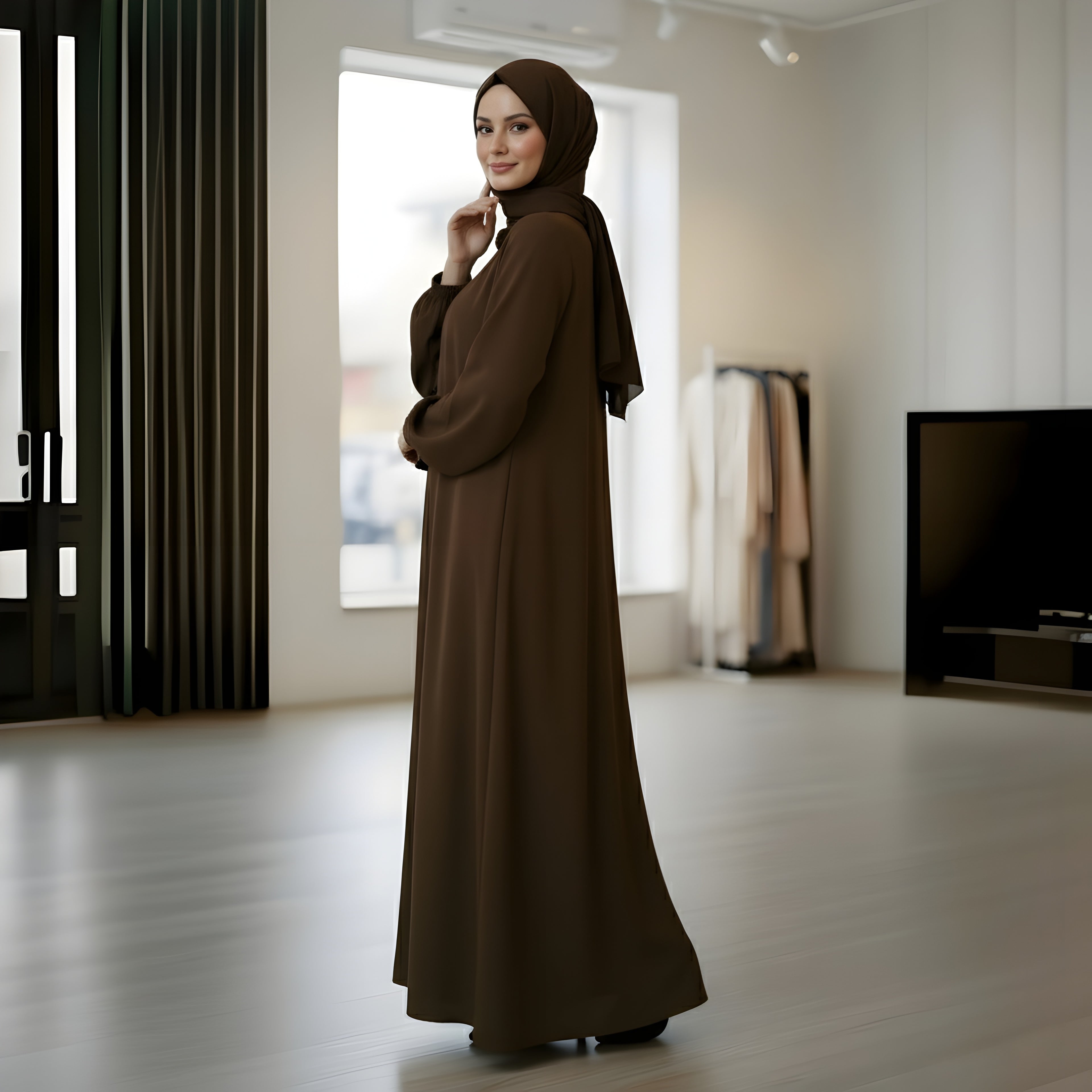 CHOCOLATE BROWN PLEATED ABAYA