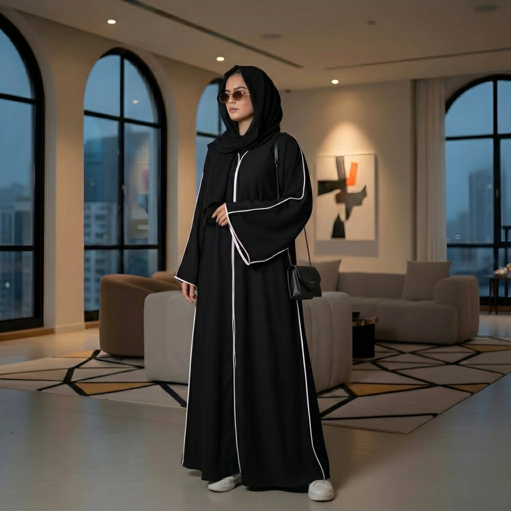 ABAYA JET BLACK LINEAR House Of Fashion
