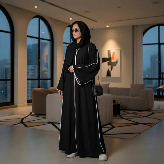 ABAYA JET BLACK LINEAR House Of Fashion