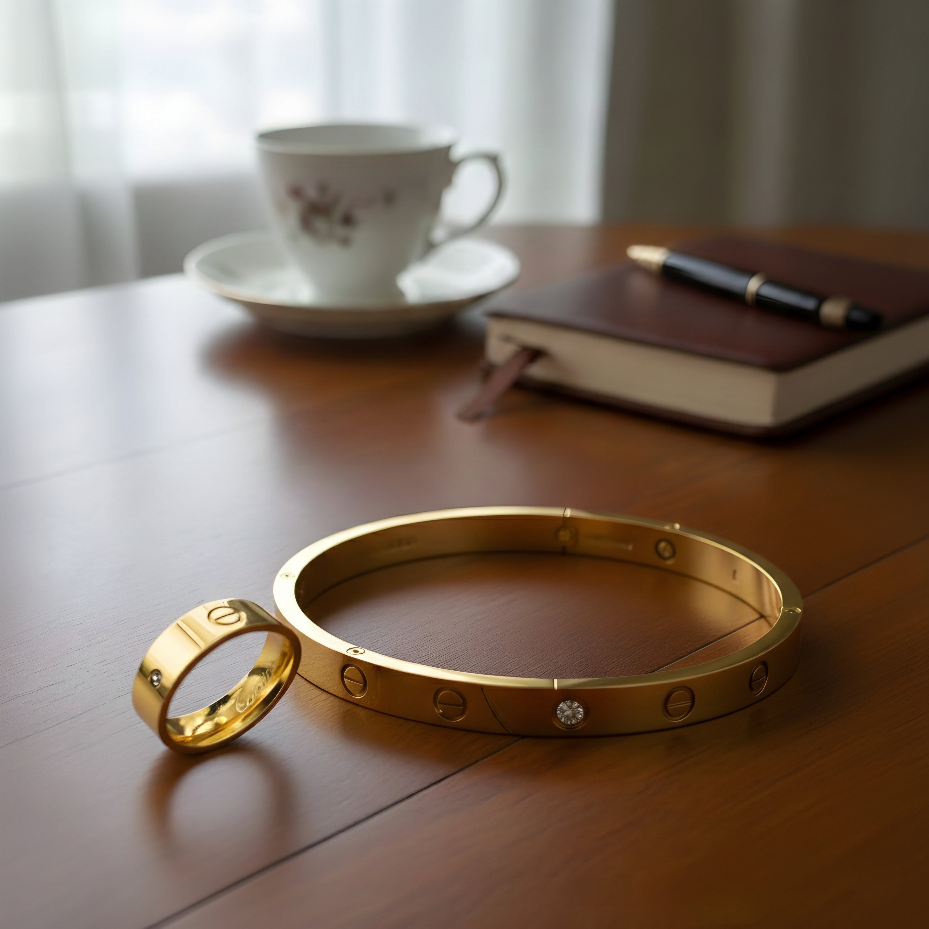 Golden Cartier Diamond Love Bracelet With Ring Stainless Steel Set House Of Fashion