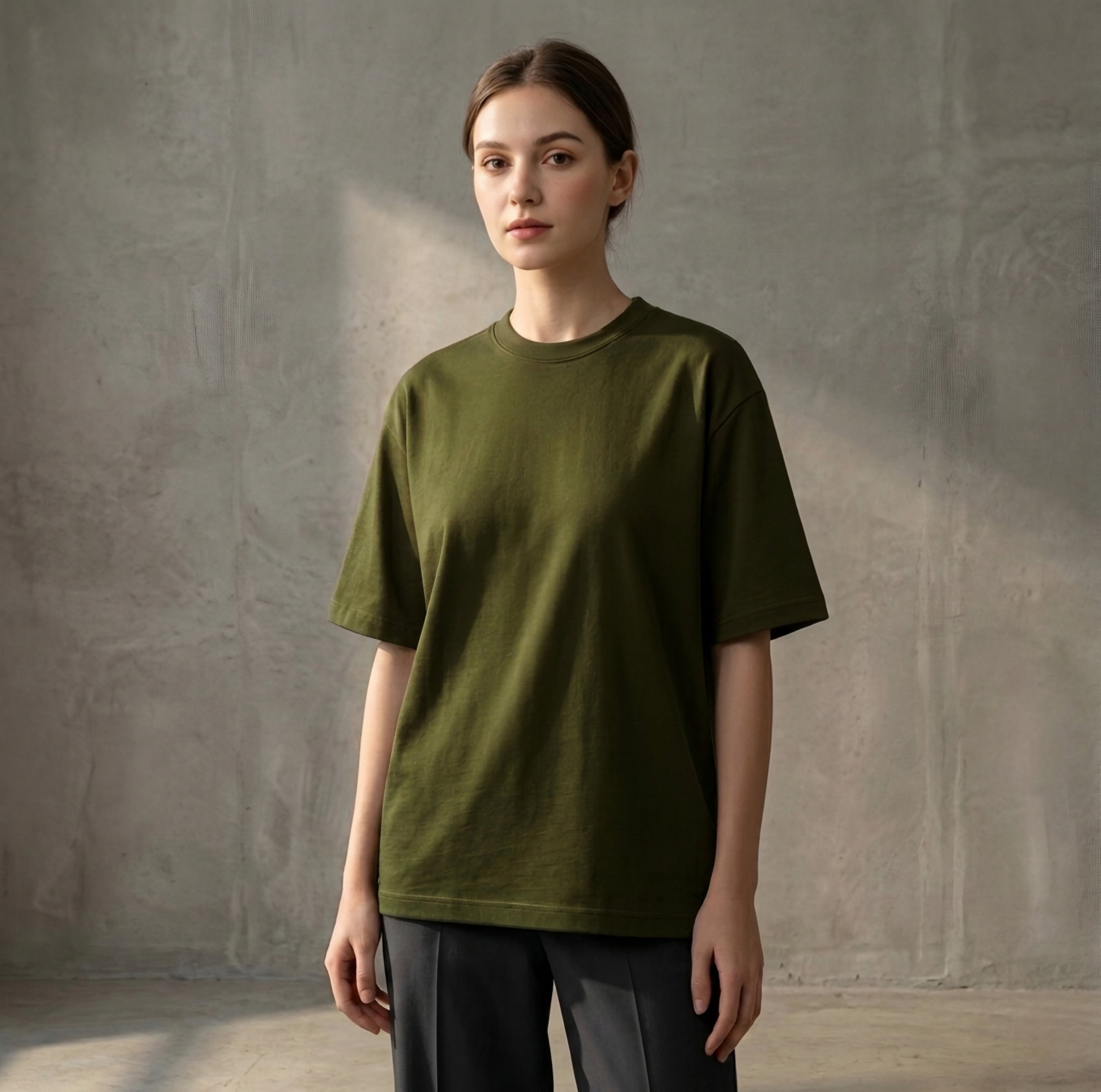 Olive Green - DROP SHOULDER T-SHIRT House Of Fashion