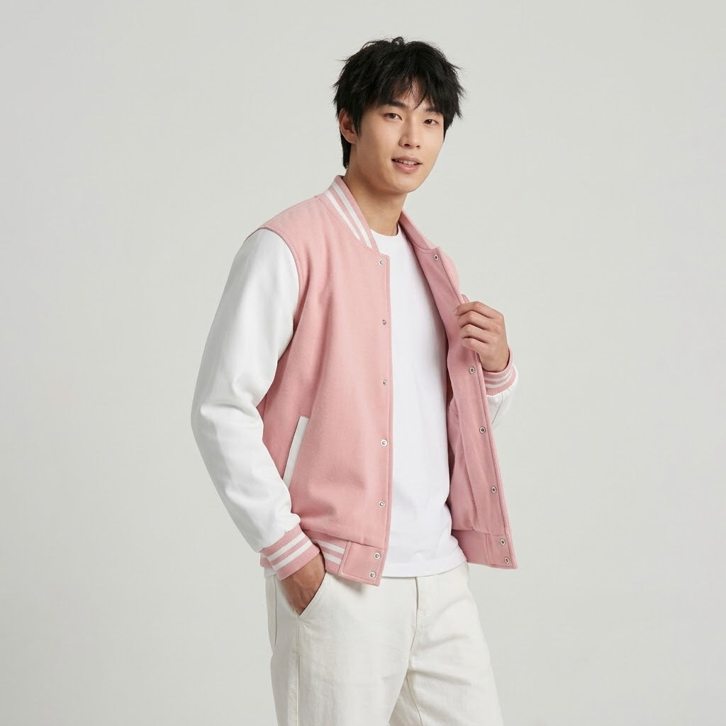 Men's Varsity Jacket Pink And White
