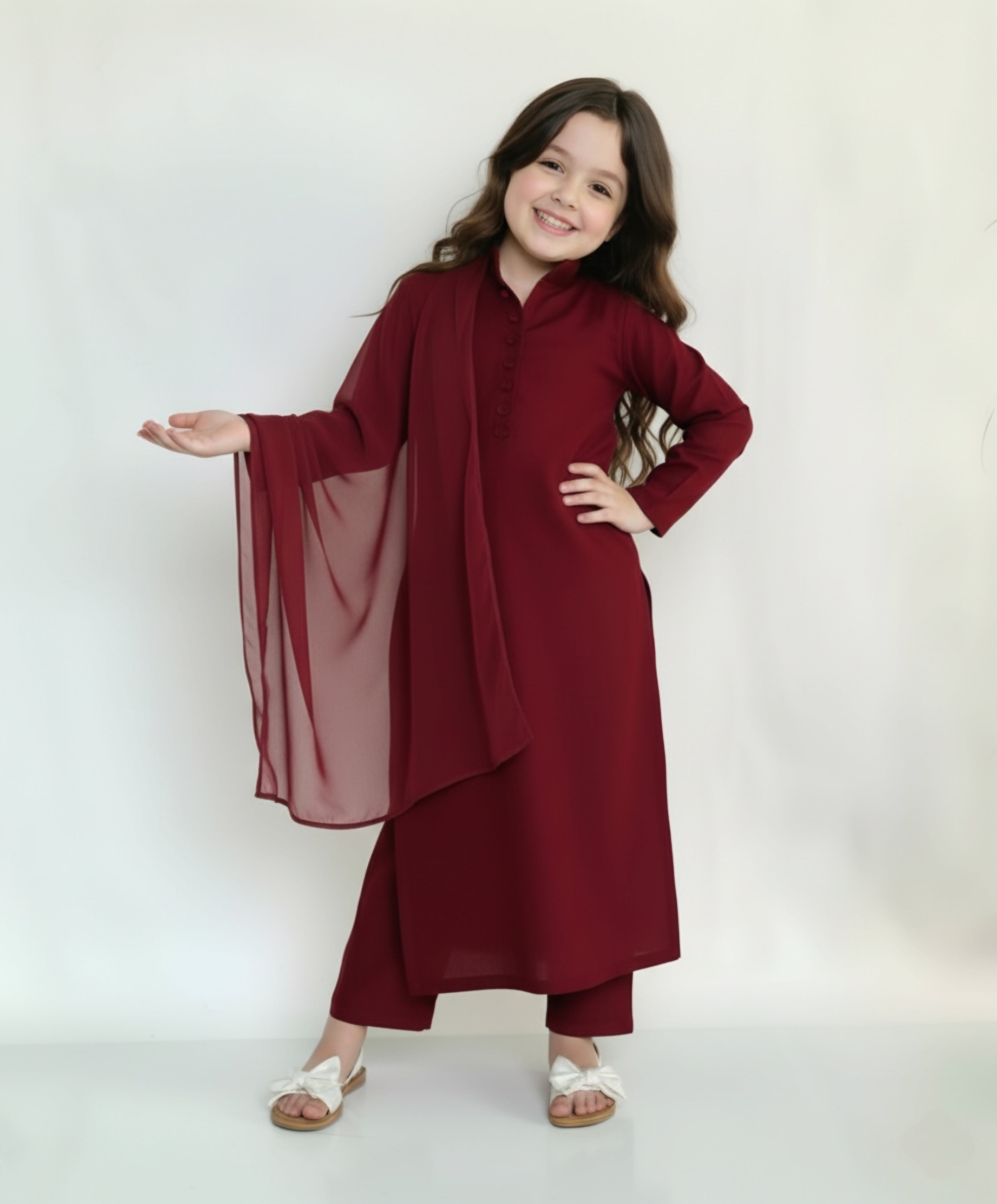 Kids Dark Maroon Ready To Wear