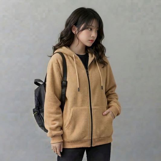 Beige Zipper Hoodie