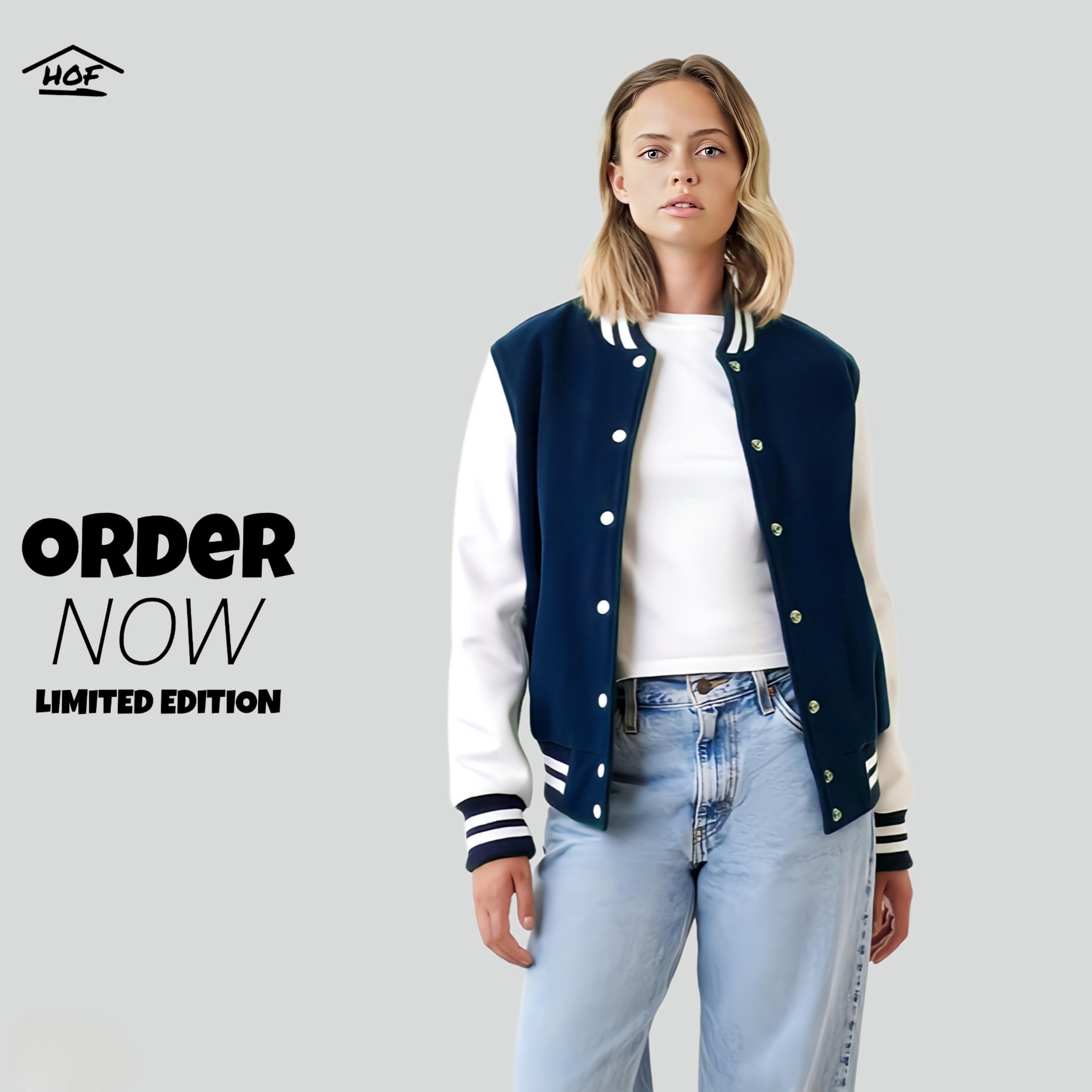 Varsity Jacket Navy Blue and White
