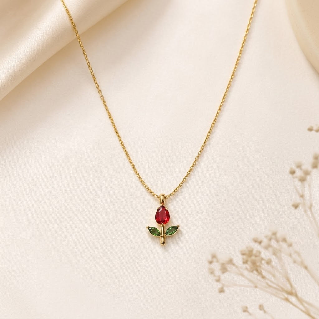 Rose Necklace Red X Green