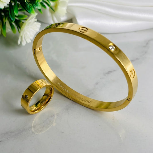 Carti-e-r Diamond Love Bracelet And Ring Set Gold