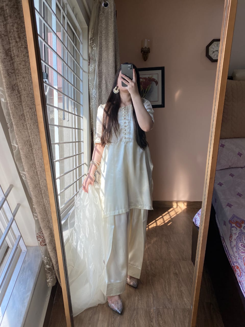 Off White Ready To Wear Silk - 3 PC Stitched