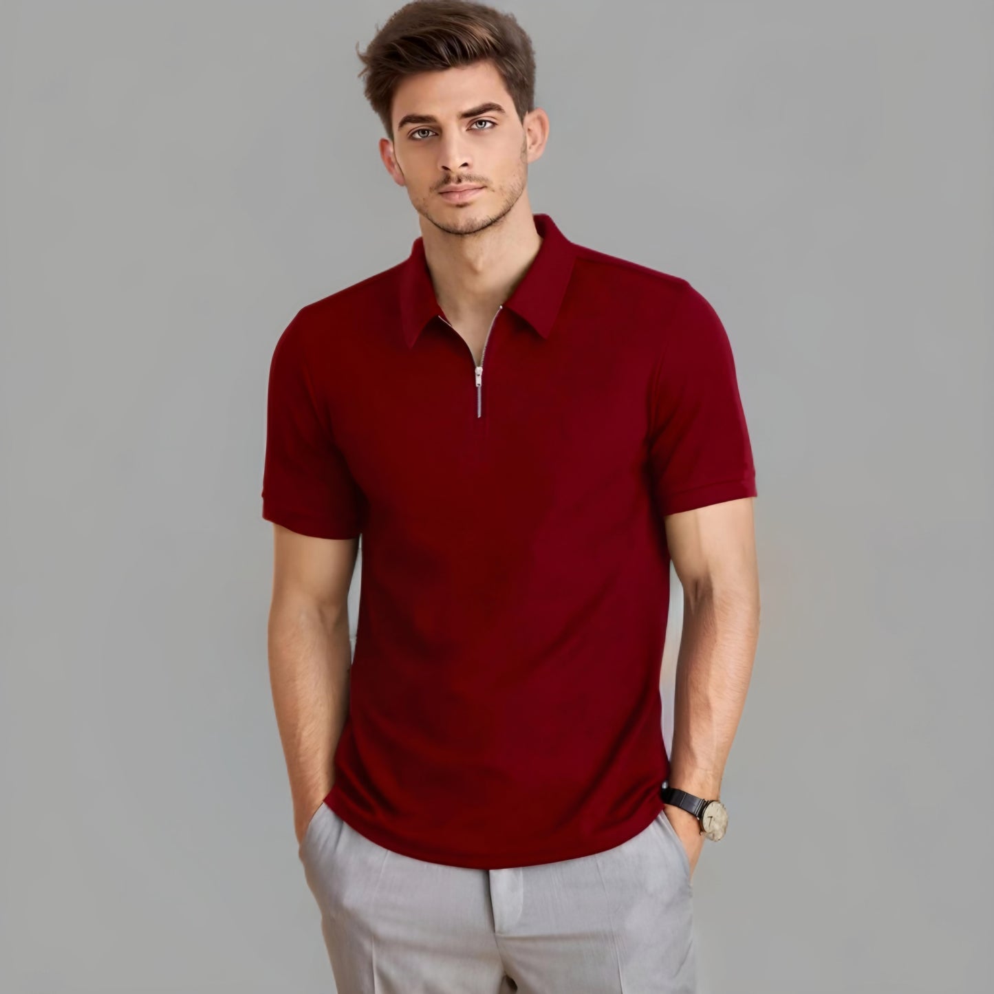 ZIP UP Polo MAROON