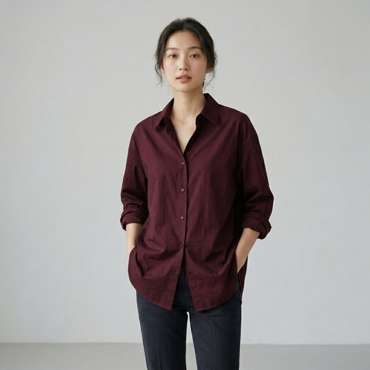 WOMEN'S MAROON BUTTON-UP SHIRT