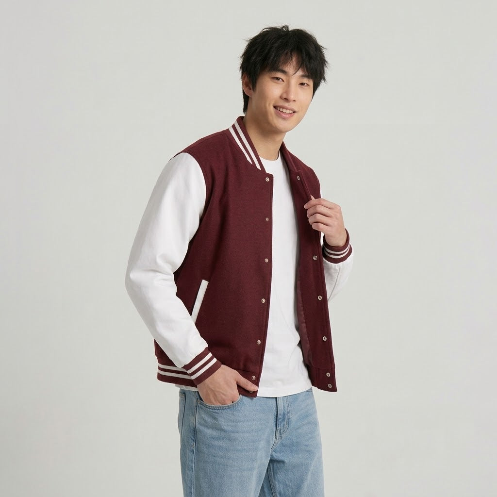 Men's Varsity Jacket Maroon and White