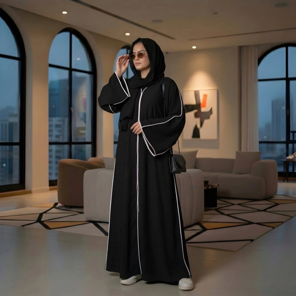 ABAYA JET BLACK LINEAR House Of Fashion