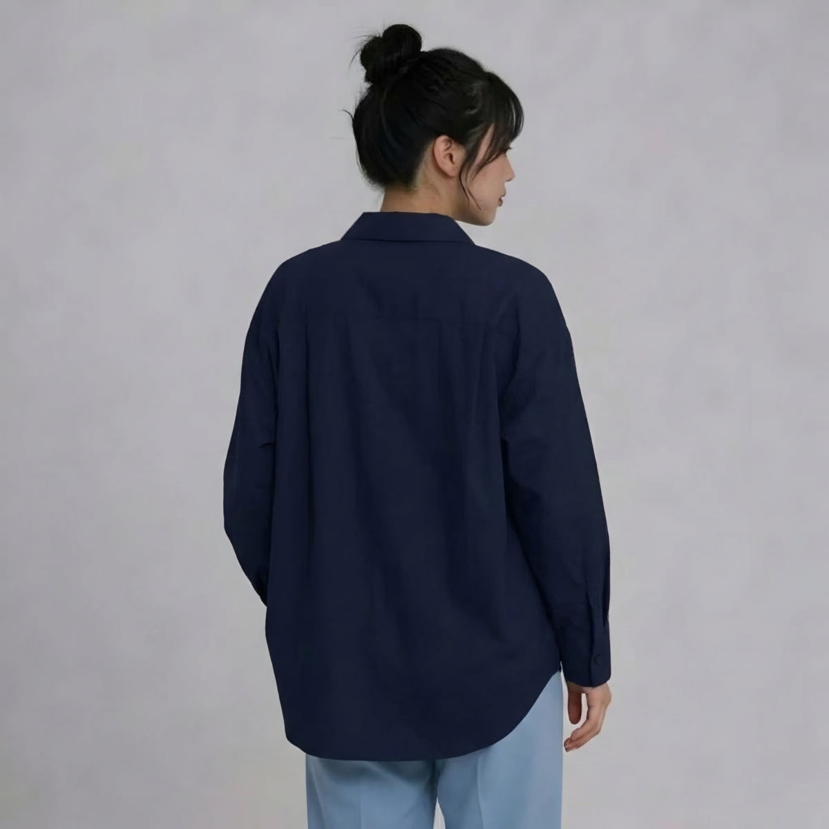WOMEN'S NAVY BLUE BUTTON-UP SHIRT