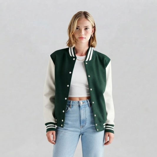 Women's Varsity Jacket Green And White
