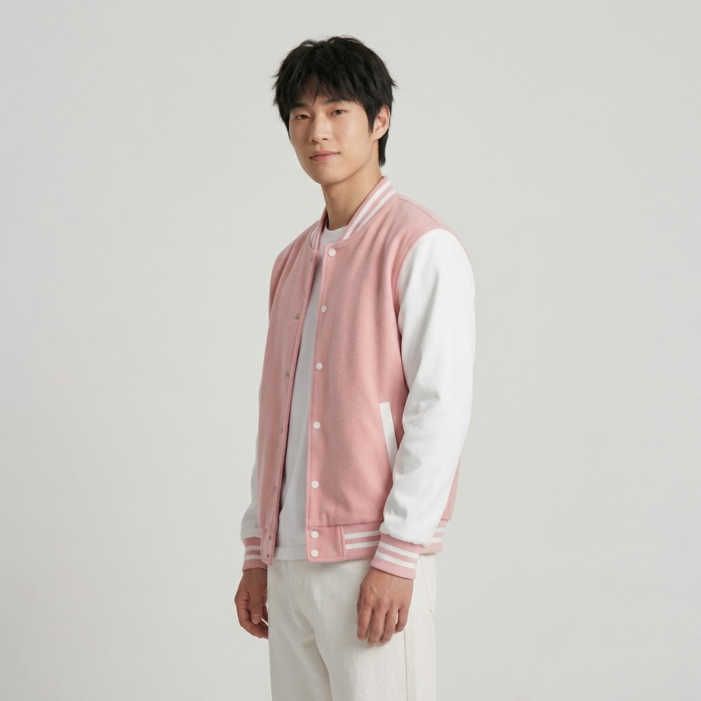 Men's Varsity Jacket Pink And White