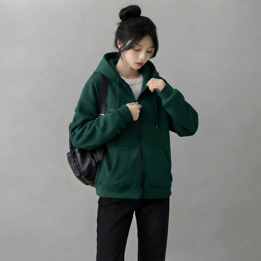 Bottle Green Zipper Hoodie