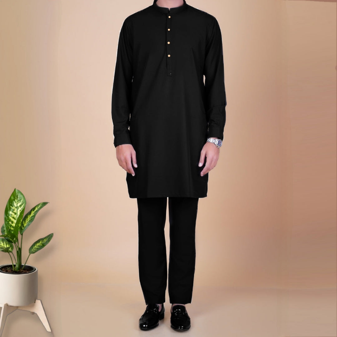 Kurta Pajama Solid Jet Black