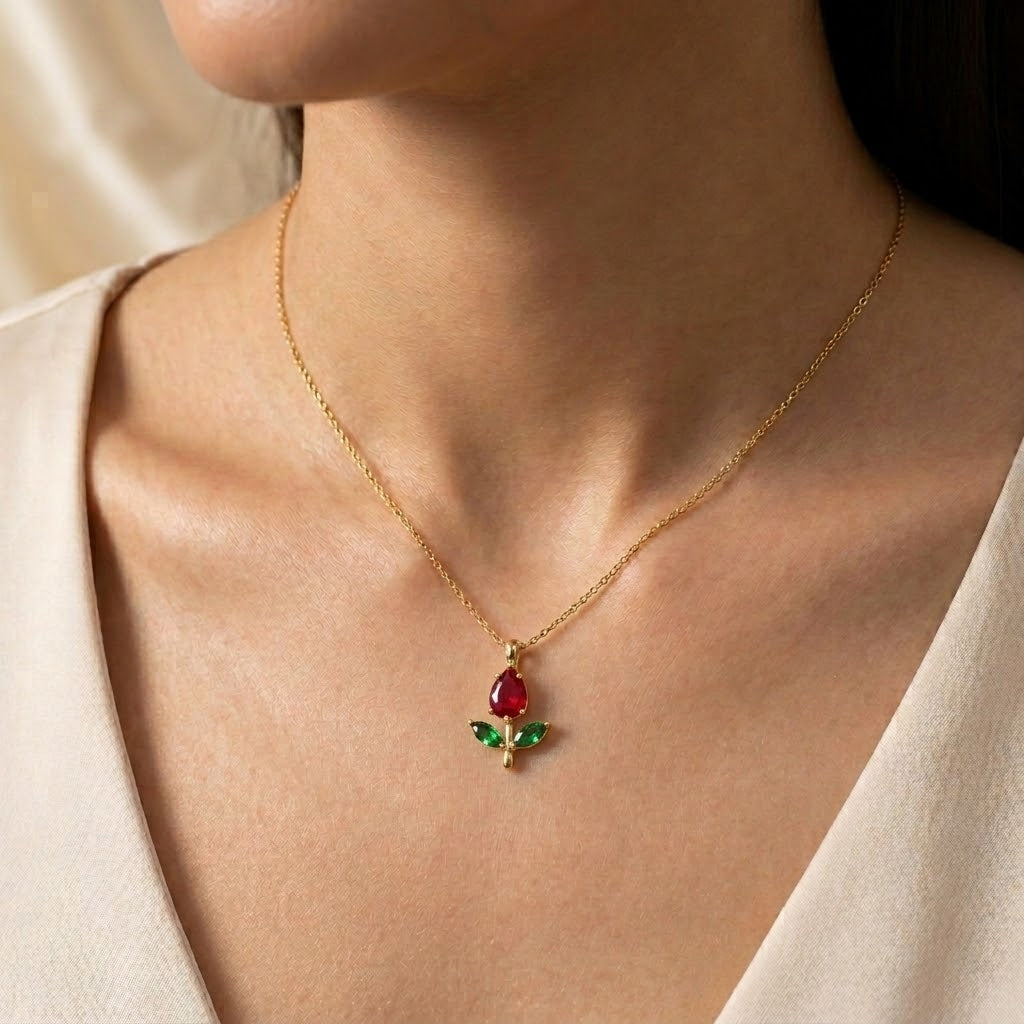 Rose Necklace Red X Green