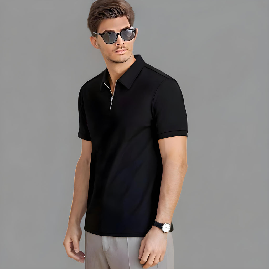 ZipUp Polo Black House Of Fashion
