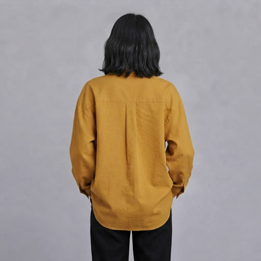 WOMEN'S MUSTARD BUTTON-UP SHIRT