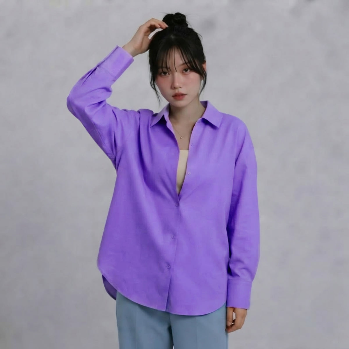 WOMEN'S LILAC BUTTON-UP SHIRT