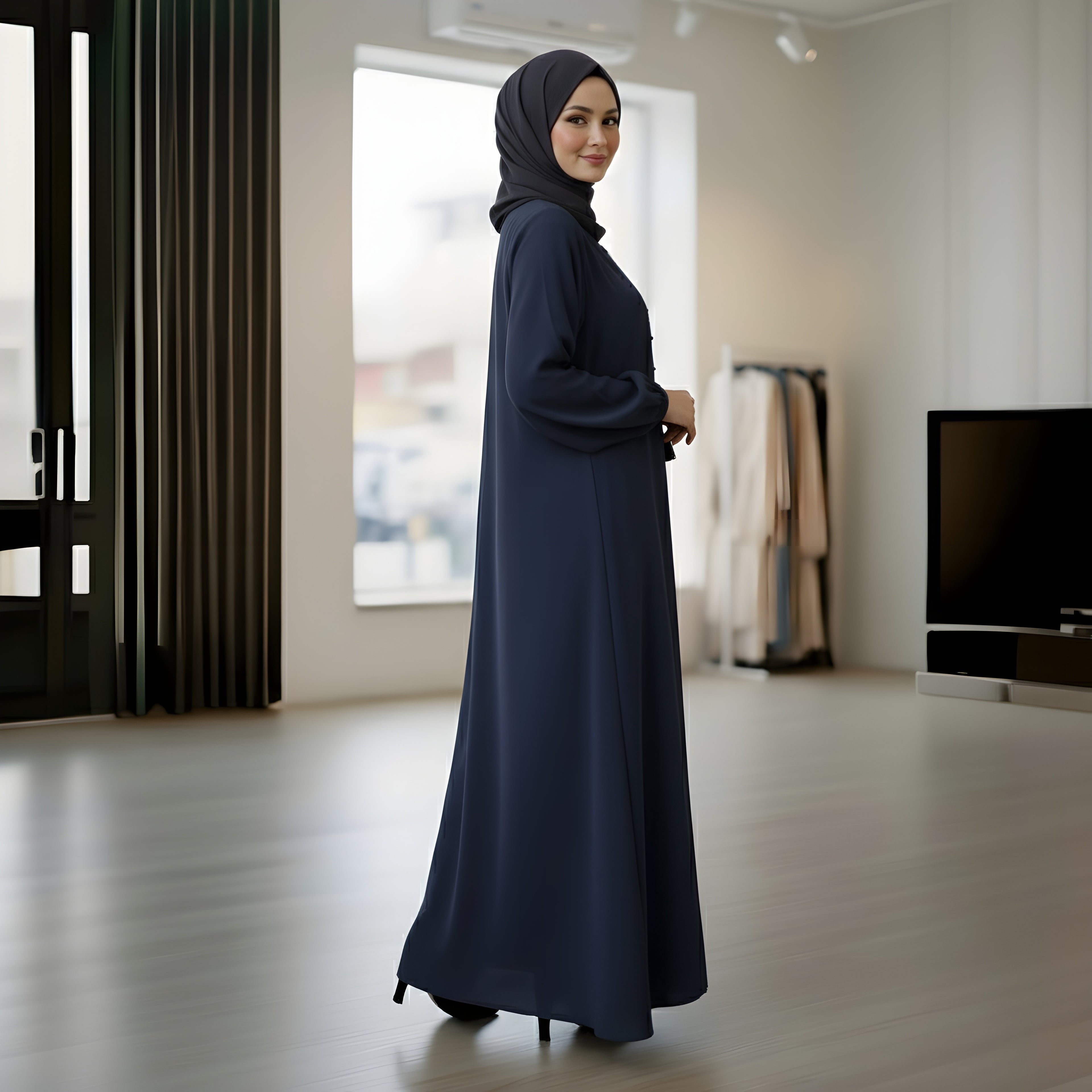NAVY BLUE PLEATED ABAYA