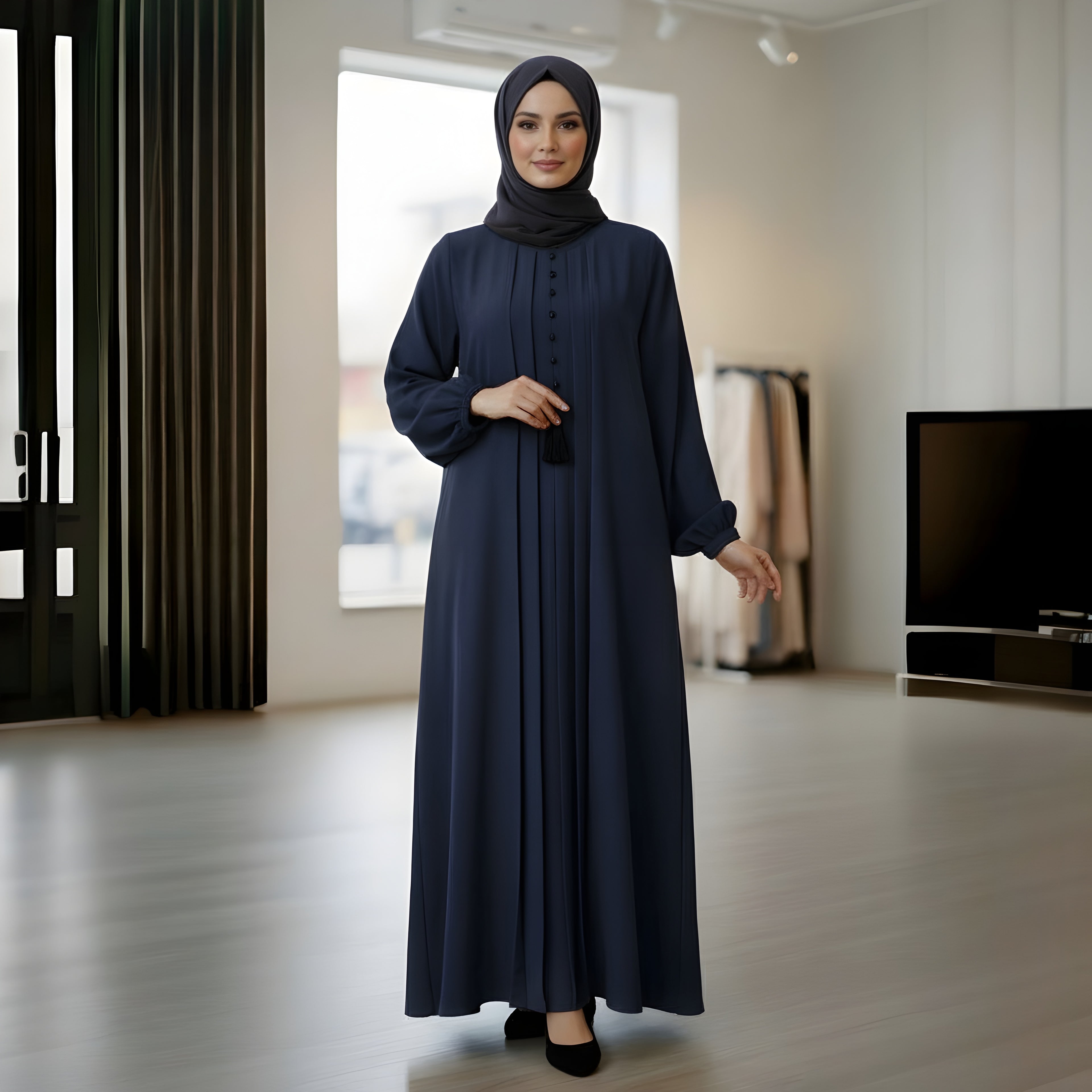NAVY BLUE PLEATED ABAYA