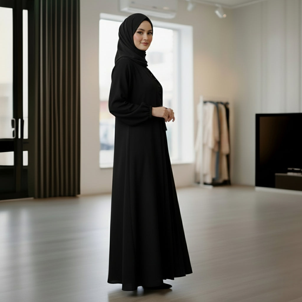 JET BLACK PLEATED ABAYA