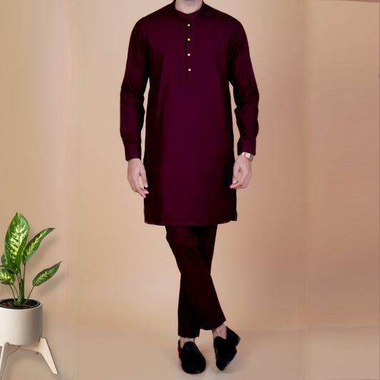 Kurta Pajama Solid Dark Maroon