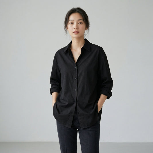 WOMEN'S BLACK BUTTON-UP SHIRT