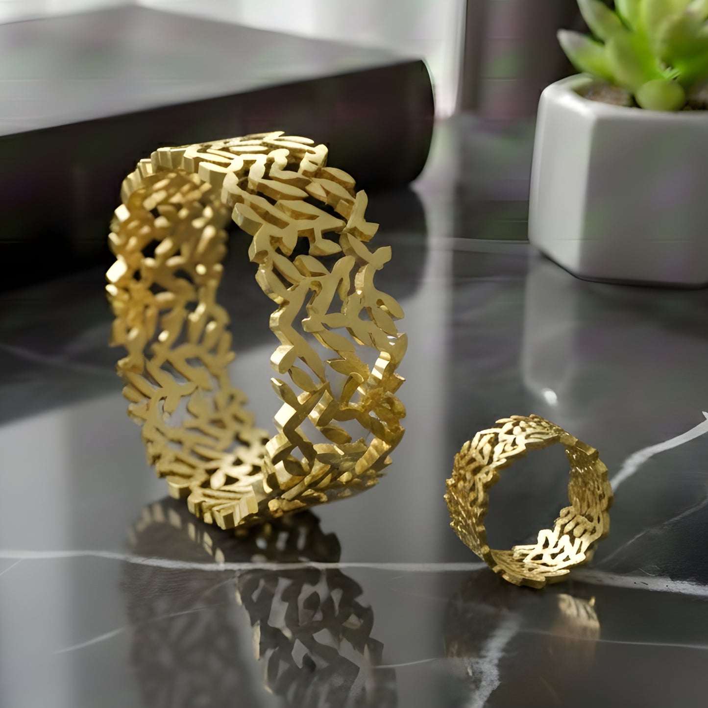 Leaf Bangle & Ring Set (Adjustable Ring)