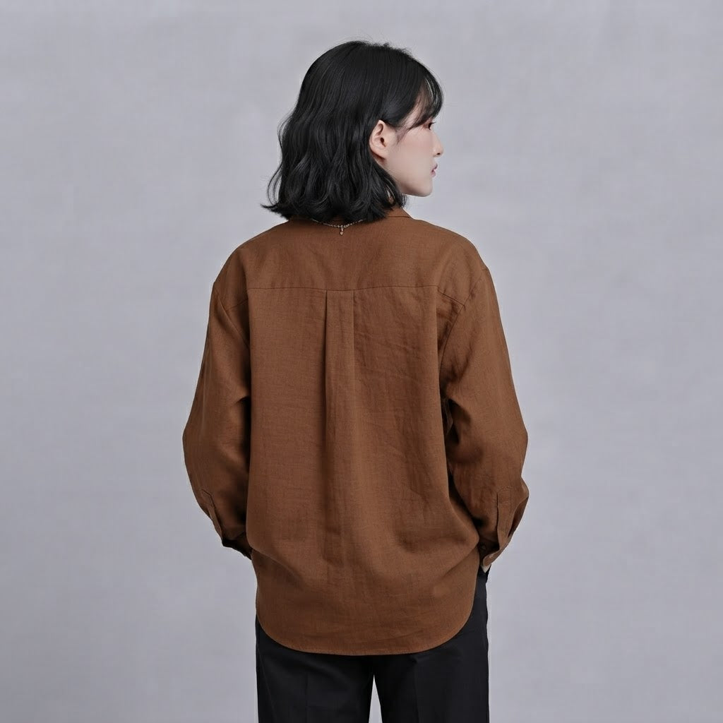 WOMEN'S BROWN BUTTON-UP SHIRT