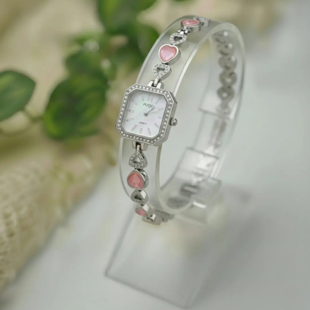 Rose Bracelet Watch Silver (Pink Hearts) House Of Fashion