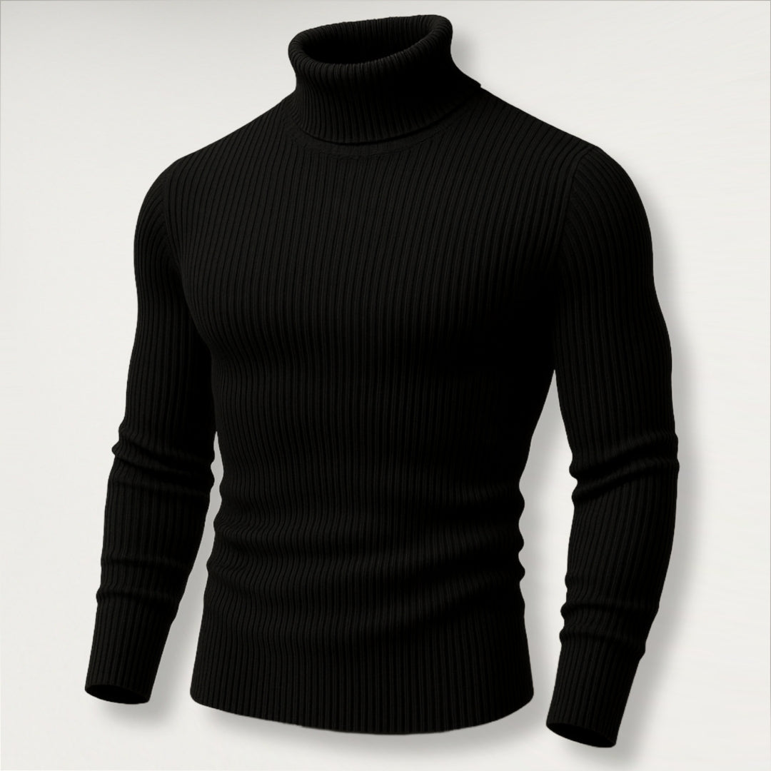 black unisex high neck front view slim fit